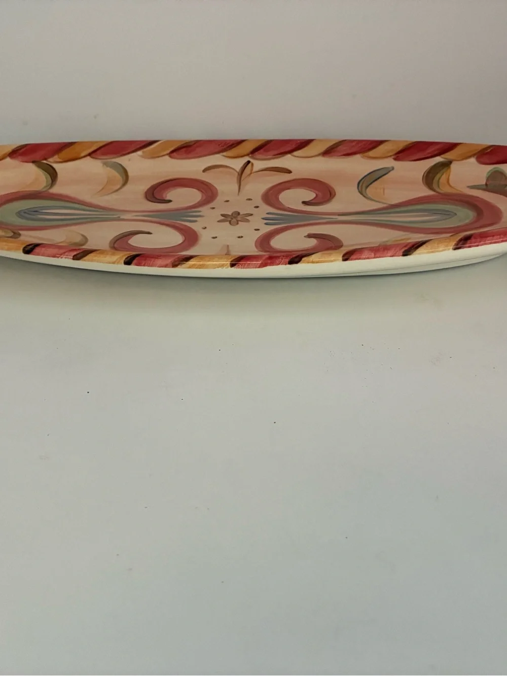 Vicki Carroll Hand-Painted Oval Decorative Ceramic Platter 21”x 9” Signed 2000